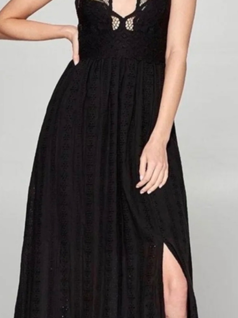 Black Lace Strappy Maxi Dress